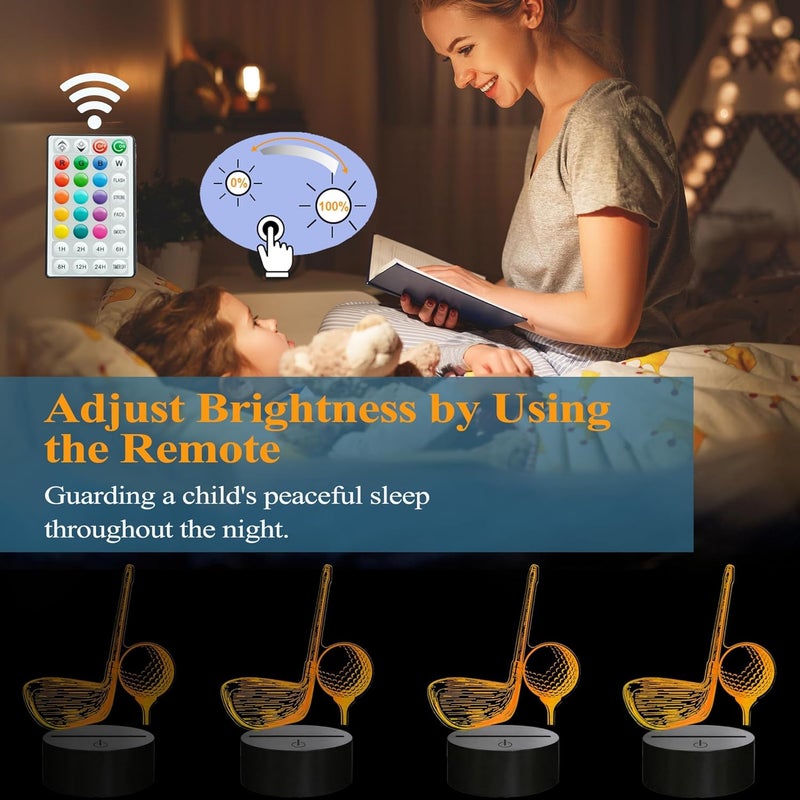 Posshe Golf Night Light, Golf Club Gifts, 3D Illusion Lamp with 16 Colors Changing, Timer, 4 Flash Modes and Dimmable, Men Boys Girls Room Decoration, Holiday Xmas Gifts - Image 3
